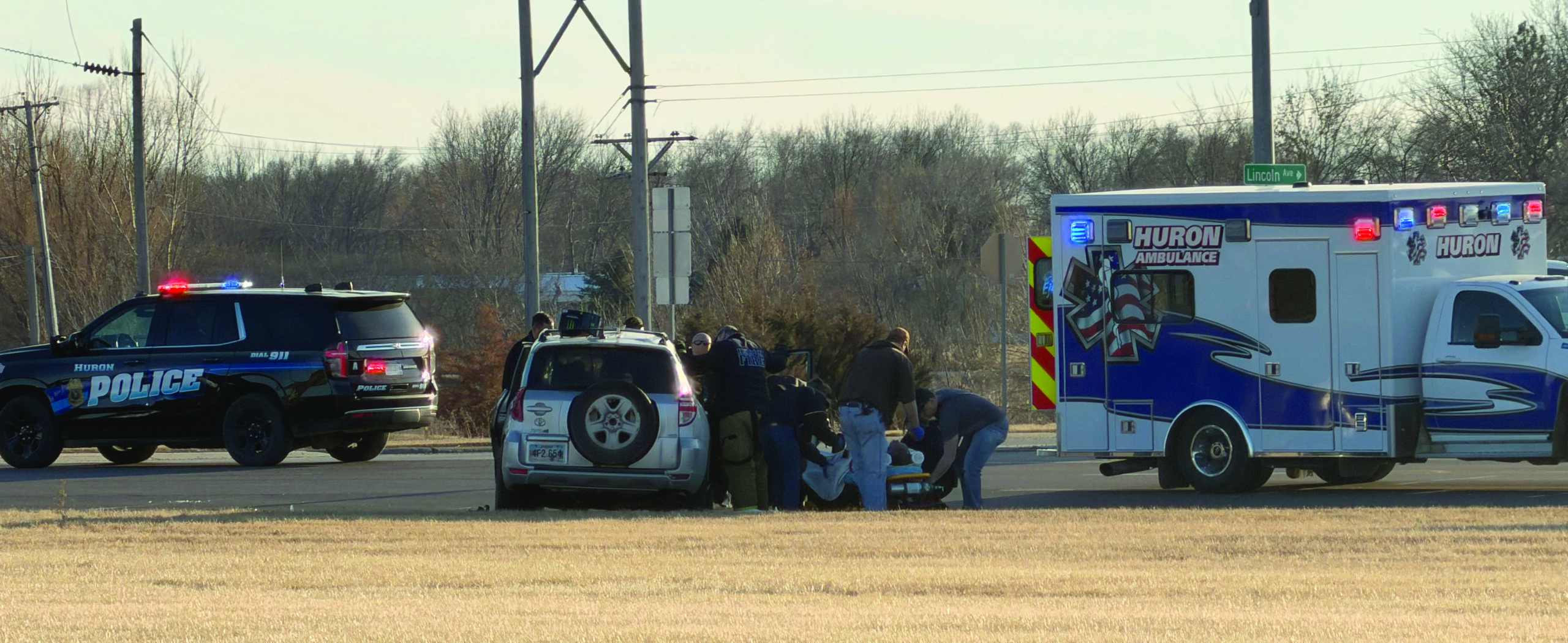 Multiple emergency units respond to accident near Huron Mall