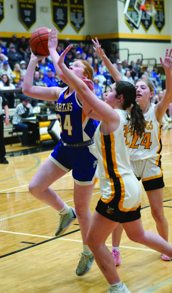 MIKE CARROLL/PLAINSMAN
Brooklyn Caffee of Wessington Springs puts up a shot against Rylin Wipf of James Valley Christian during their game Friday at the JVC gym. 