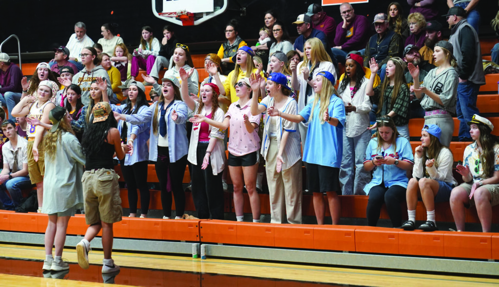 Mike Carroll/Plainsman
De Smet Bulldogs fans cheer their team to a victory in Saturday’s Region 2B action at Huron Arena.