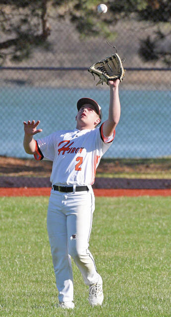 Huron shortstop Parker Bischoff catches a popup in the outfield during the first game of a club high school baseball doubleheader against Yankton, Wednesday at Yanktons Riverside Field at Bob Tereshinski Stadium.
Photo courtesy James D. Cimburek/Yankton Press & Dakotan