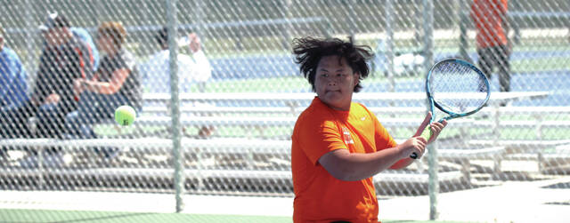 Photo courtesy Joel Bergeson Hurons Ywa Hae Moo concentrates on the ball during a No. 4 singles match on Thursday at Huron Courts.