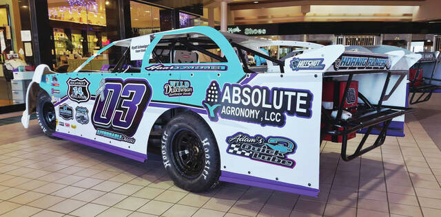 Photo courtesy Allen Becker/Corner 4 Photography Wyatt Schweigert of Hurons super stock car is shown at the Aberdeen Mall last weekend.