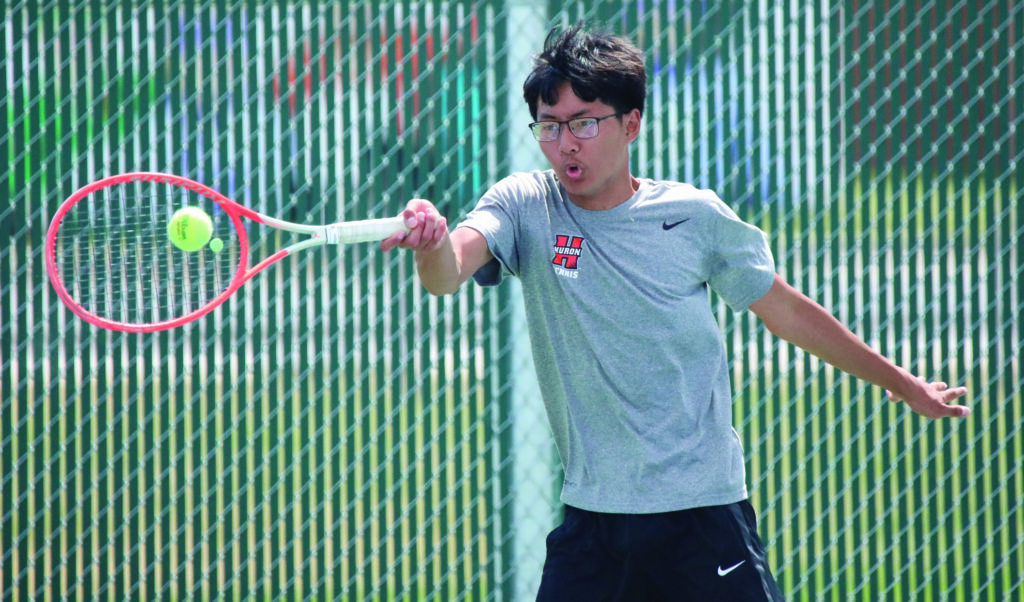 COURTESY OF JOEL BERGESON Huron’s Lah Gay Soe plays a shot during a No. 2 singles match on Monday at Huron Courts.
