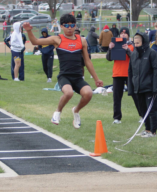 Hurons Aaron Cordero-Garcia in long jump.
Shaun Sarvis/Plainsman
