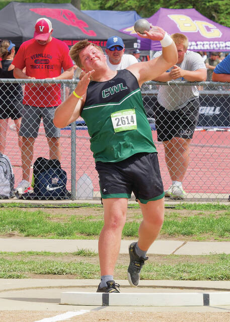 COURTESY OF SDPB Clark/Willow Lakes Michael Severson competes in the Class A boys shot put during the State Track and Field Meet on Friday at Howard Wood Field in Sioux Falls.