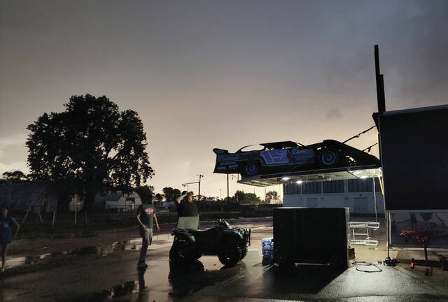 The Tri-State late model of Shane DeMey of Denison, Iowa, sits on the trailer lift after Night 1 of the Tri-State Late Model Dash was rained out at Dakota State Fair Speedway on Thursday.
Photo courtesy of Jamie Laine Photography